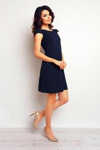 Dark Blue Flared Dress with Butterfly Sleeves