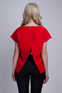 Red Short Sleeves Blouse with Unique Back