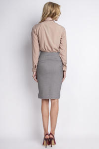 Grey High Waist Knee Length Elegant Skirt