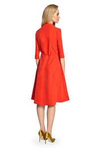 Red Midi Dress With Folded Neckline