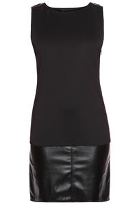 Black Leather Hemline Sleeveless Shift Dress