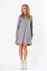 Grey Plain Long Sleeves Dress