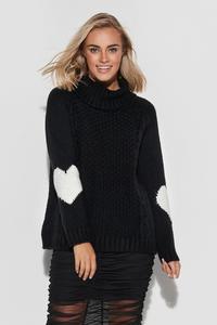 Turtleneck sweater with hearts on the sleeves - black