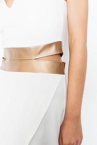 Ecru Gold Leather Waist Midi Dress