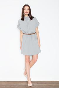 Grey Shirt Dress with Rolled-up Sleeves