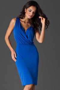 Blue Wraparound V-Neckline Sleeveless Shift Dress