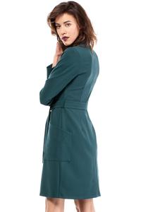 Green Asymmetrical Cut V-Neckline Dress with a Belt