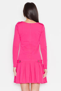 Pink Casual Long Sleeves Pleated Mini Dress