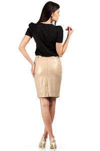 Pencil Leather Beige Skirt with Loops for Belt