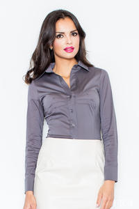 Collared Grey Shirt with Top Stitch Bust Seams