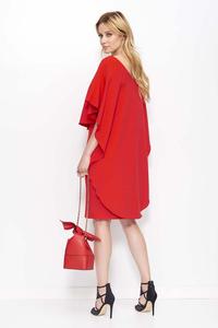 Red Knee Length Dress with Cape Frill