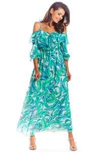 Maxi Dress Green Flowers Sleeveless