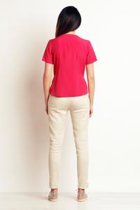 Pink Simple Short Sleeves Blouse with Pocket