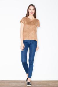 Brown Suede T-shirt with Zip at The Back