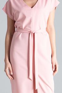 Pink Belted V-Neck Dress