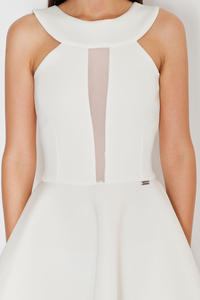 White Flared Evening Transparent Front Panel Dress