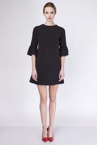 Black Mini Flared Dress with Long Sleeves
