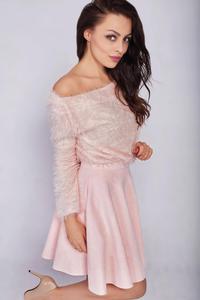 Pink Flared Synthetic Suede Dress with Pockets