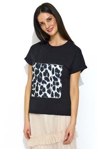 Black T-shirt with an Animal Motif in White Panther