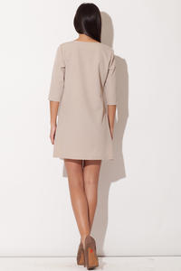 Beige Strapped Neckline Shift Dress with 3/4 Sleeves