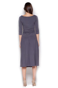 Grey Stylish Set 3/4 Sleeves Blouse+Midi Skirt