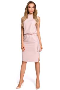 Powder Covered Midi Dress with Sleeveless Stand