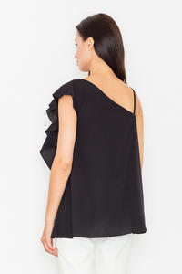 Black Asymetrical One Shoulders Strap Dress with a Frill