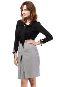 Grey Elegant Knee Lenght Double Fold Skirt