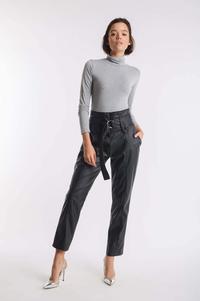 Black Elegant Imitation Leather Pants