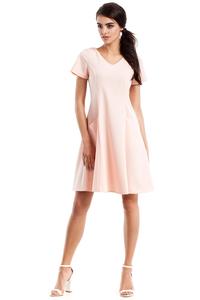 Pink Flared Short Sleeves Dress with Front Pockets