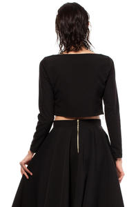 Black Cropped Blouse with Bateau Neckline and Side Zipper