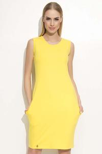 Yellow Casual Sleeveless Dress with Side Pockets