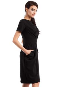 Black Wrinkled Slim Waist Knee Length Dress