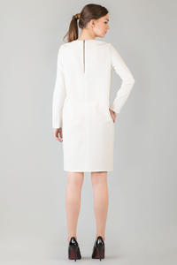 Ecru Shift Dress with Bateau Neckline and Back Gathered Waist