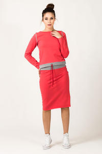 Coral Long Sleeve Sweater With Grey Piping