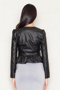 Crop Leather Black Jacket with Snap Button Closure