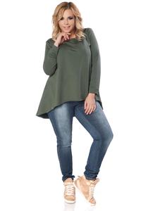Dark Green Long Sleeves Blouse with Dipped Hem PLUS SIZE