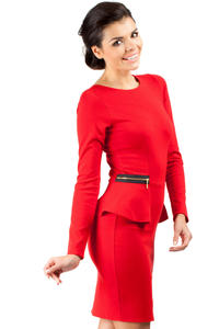 Red Seam Shift Dress with Decorative Zipper Pockets