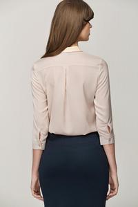 Beige 3/4 Sleeves Shirt with Leather Collar