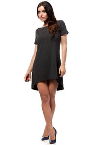 Dark Grey Bateau Neck Dippy Hemline Shift Dress