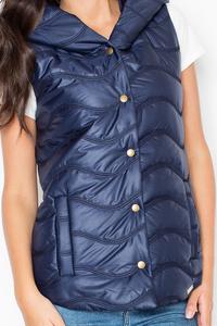 Blue Hooded Padded Snaps Closure Vest Jacket