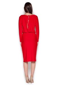 Red Back Slit Knee Length Shift Dress