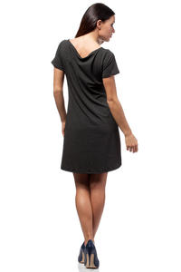 Dark Grey Bateau Neck Dippy Hemline Shift Dress