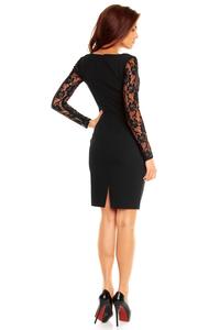 Black Elegant Lace Sleeves Slim Waist Evening Dress