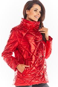 Red Shiny High Neck Fall Jacket