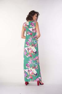 Maxi Summer Dress with a Rectangular Neckline - Green