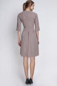 Beige Slim Waist 3/4 Sleeves Smart Dress
