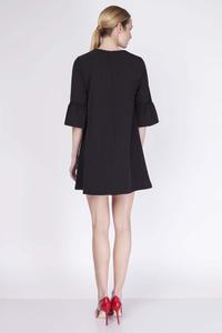 Black Mini Flared Dress with Long Sleeves