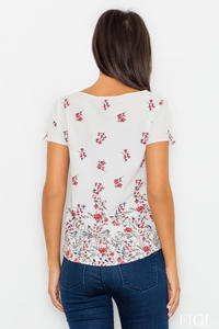 Ecru Short Sleeves Floral Pattern Blouse