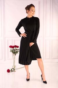 Black Pleated Dress with Built-in Neckline